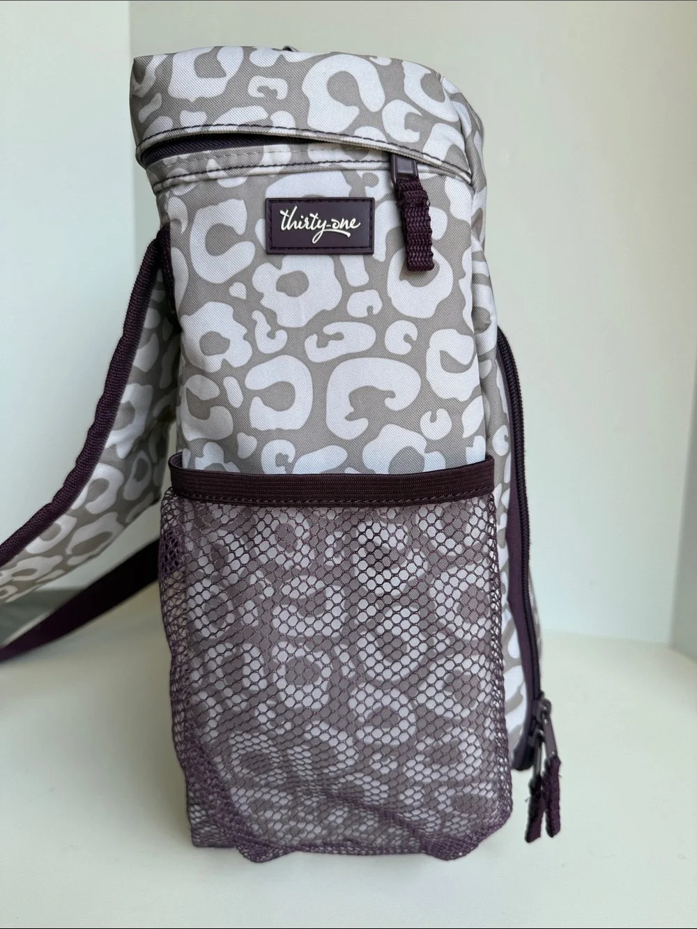 Thirty-one Leopard Print Backpack in Taupe & Purple